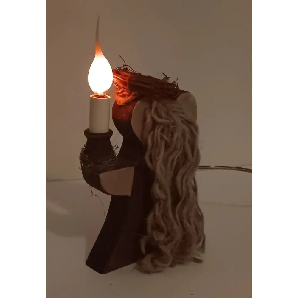 Angel Electric Candle Wooden Primitive Lamp Light Silicone Bulb Grapevine 9